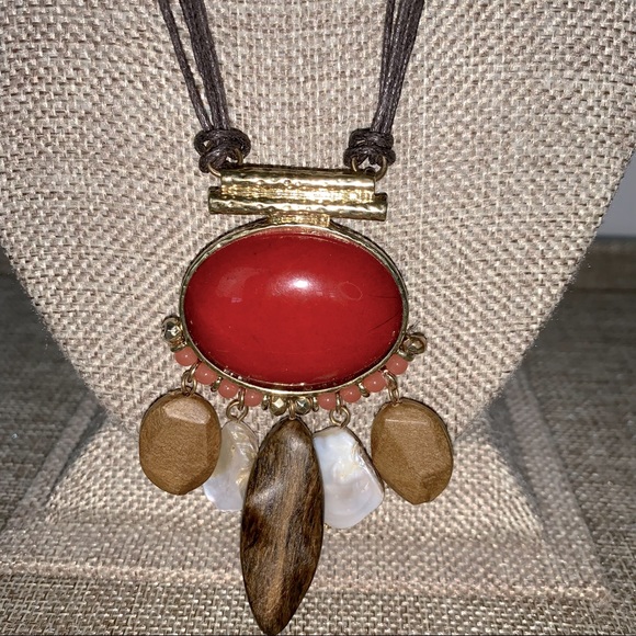 Fashion Statement Jewelry Set With Red & Brown Resin Stone By Elise NWT - Picture 3 of 7